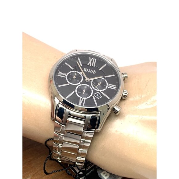 Hugo Boss Men's Watch 1513196 Quartz Chronograph Black Gray Dial Silver 43mm - Picture 5 of 13